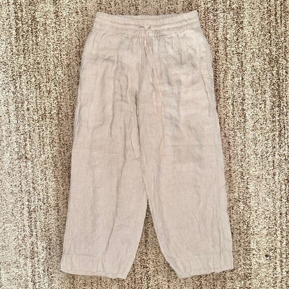 Women's 100% Pure Linen Loose Fit Summer Pants Khaki Brown Small - Picture 4 of 10